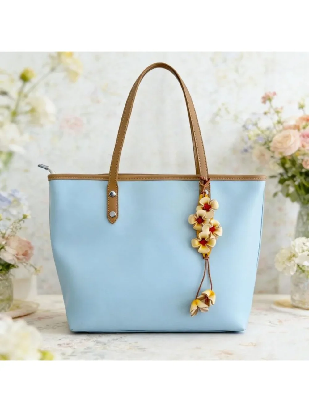 Boho Genuine Leather Flower Keychain | Cute Handbag & Purse Charms for Women